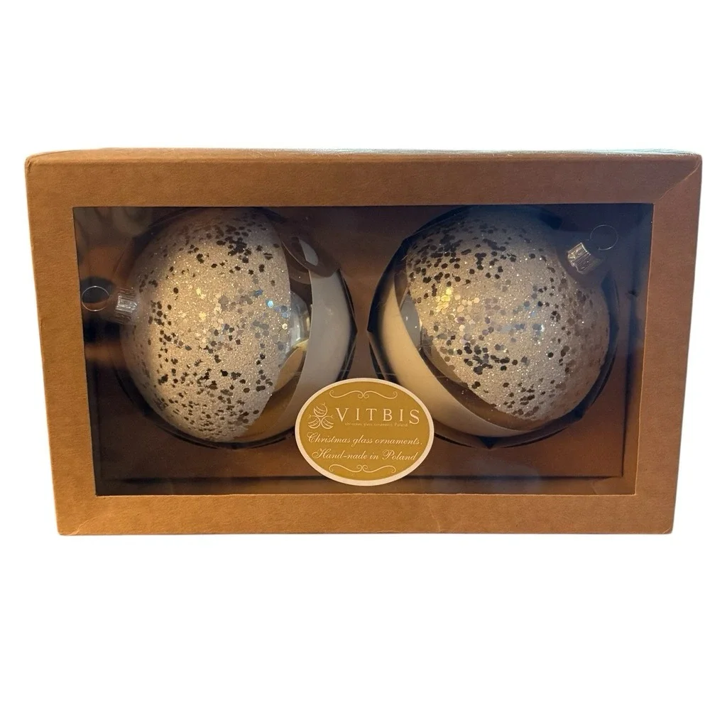 VITBIS Christmas Ornaments White & Silver Frosted‎ Glitter Handcrafted In Poland